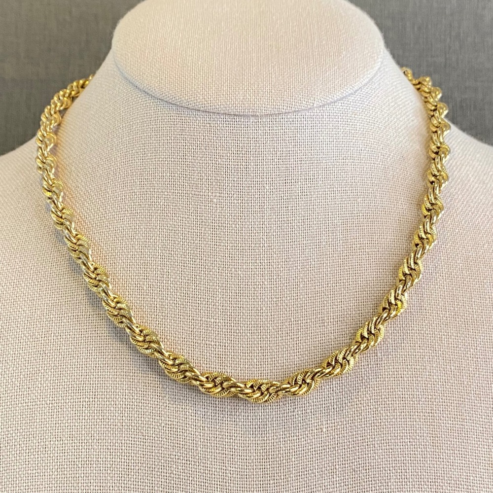 Monet Vintage Gold Tone Rope Chain Necklace Tassel Detail 15" Mid Century